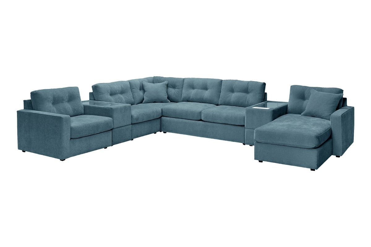 ModularOne Sectional Teal 7-Piece Sectional with Sleeper + E-Console + Right Arm Facing Chaise 3