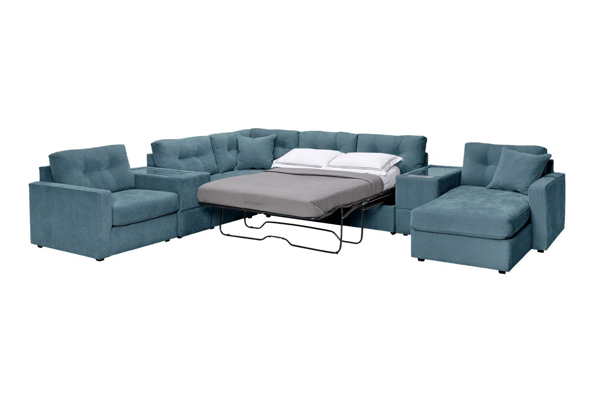 ModularOne Sectional Teal 7-Piece Sectional with Sleeper + E-Console + Right Arm Facing Chaise 4
