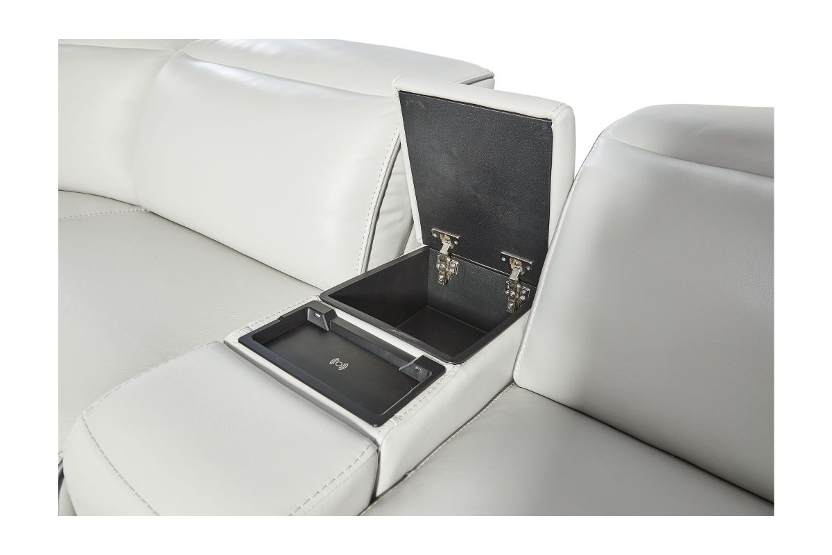 Corbin Fog Leather Dual Power Reclining Console Loveseat 2