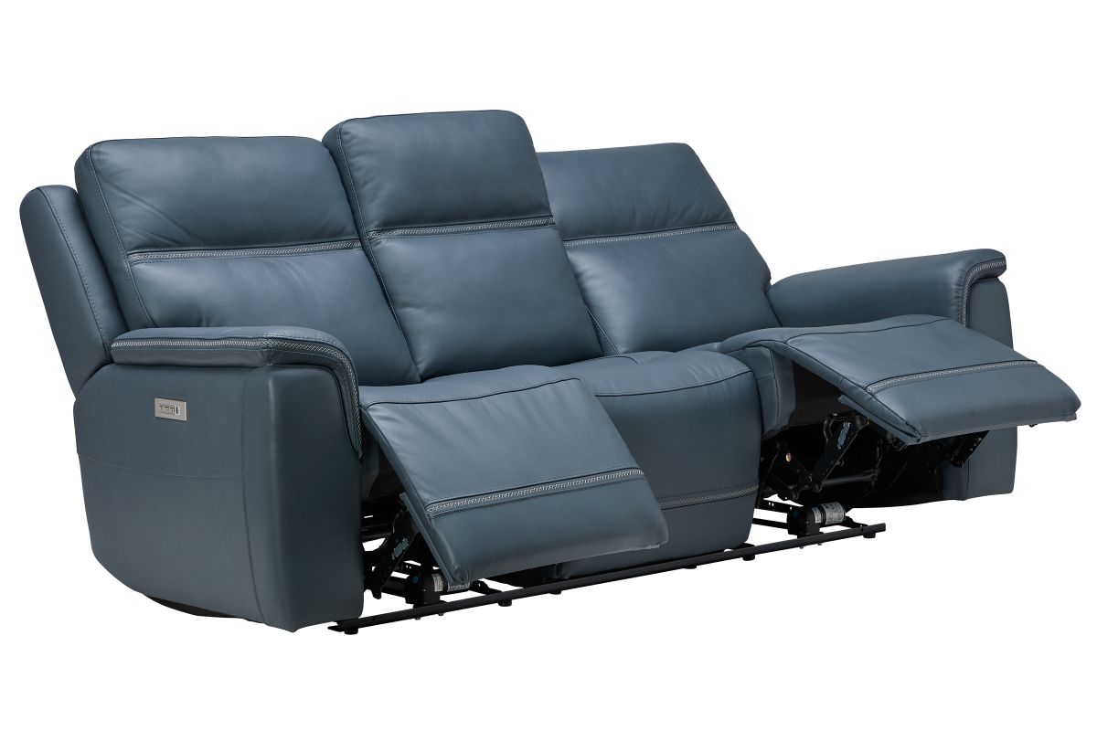 Stephen Blue Leather Triple Power Reclining Sofa 4