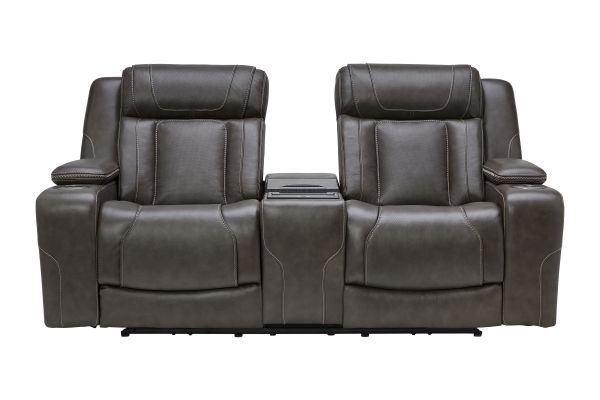 Reed Leather Dual Power Reclining Console Loveseat with Refrigeration