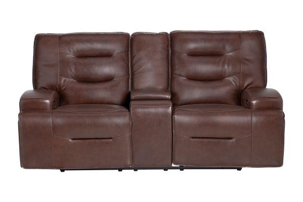 Cade Brown Leather Dual Power Reclining Console Loveseat