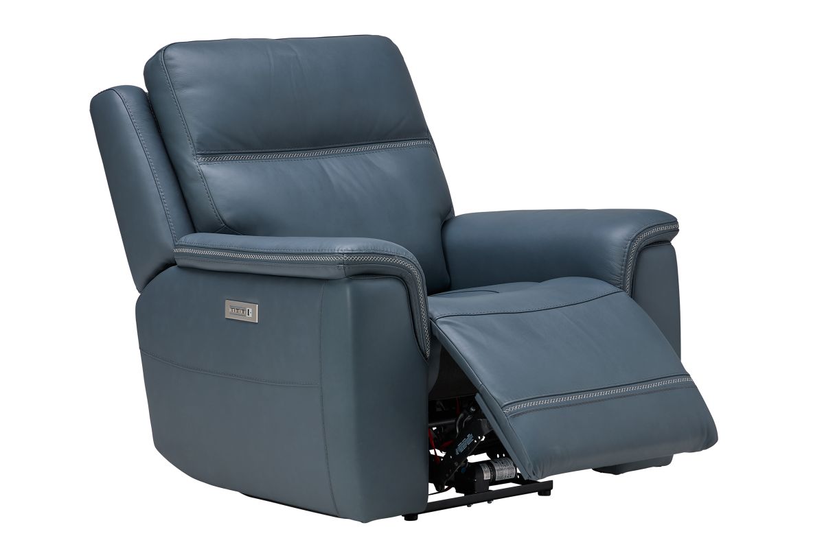 Stephen Blue Leather Triple Power Recliner  4