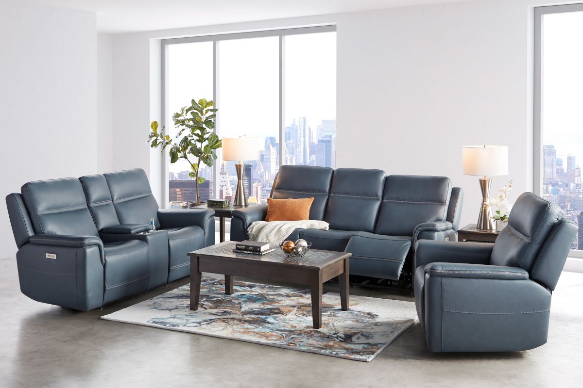 Stephen Blue Leather Triple Power Recliner  9