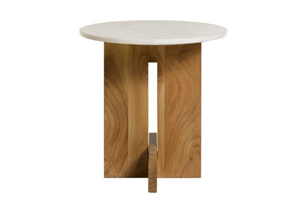 Tarin Acacia Wood and Marble Side Table