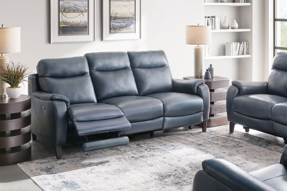 Marco Blue Dual Power Leather Reclining Sofa 10