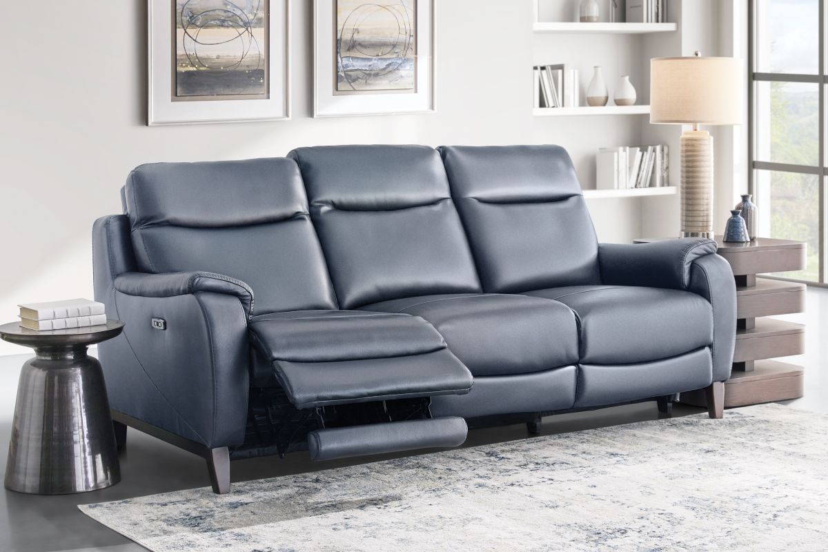 Marco Blue Dual Power Leather Reclining Sofa 12