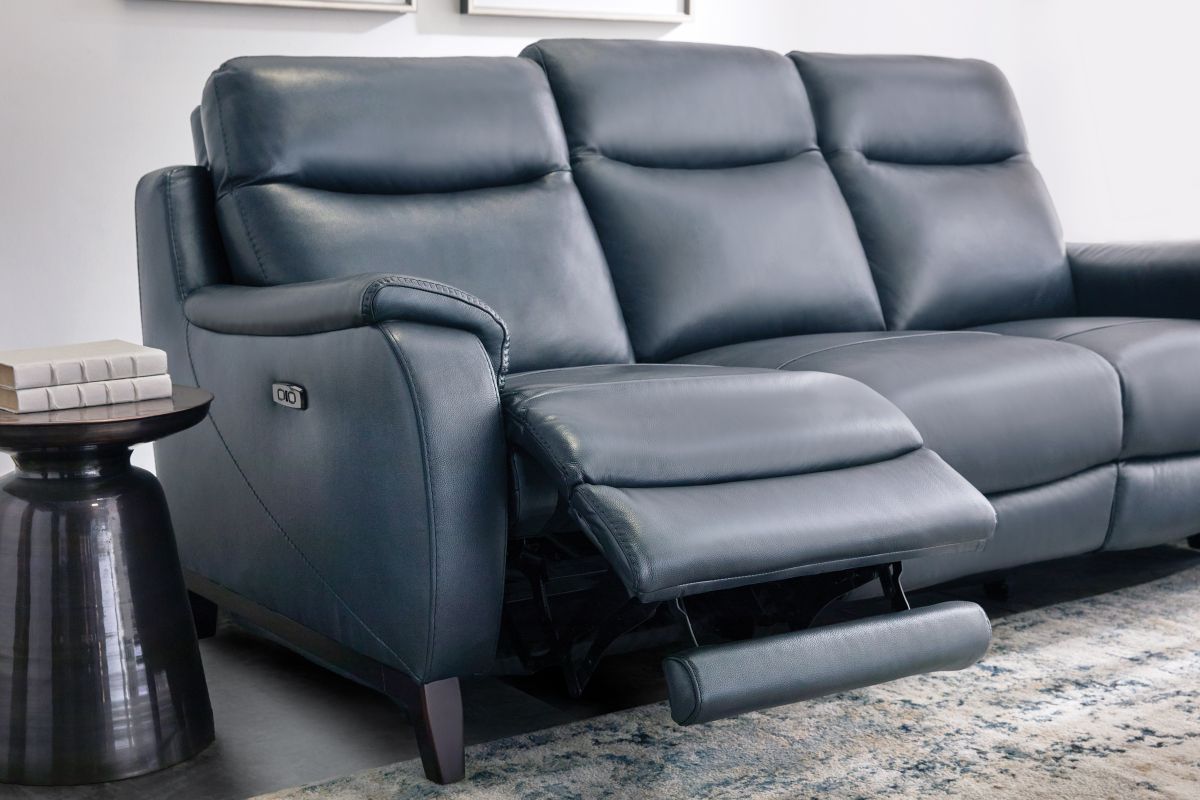 Marco Blue Dual Power Leather Reclining Sofa 17