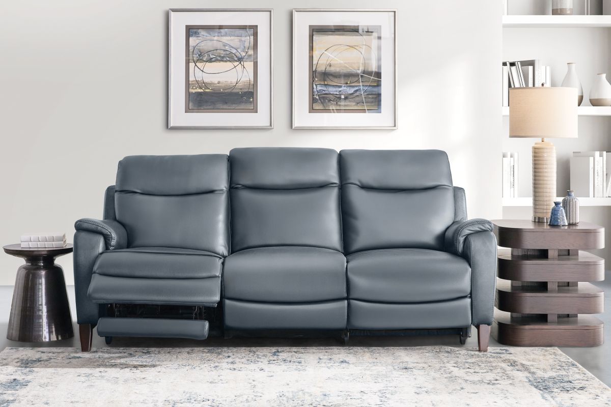 Marco Blue Dual Power Leather Reclining Sofa 18
