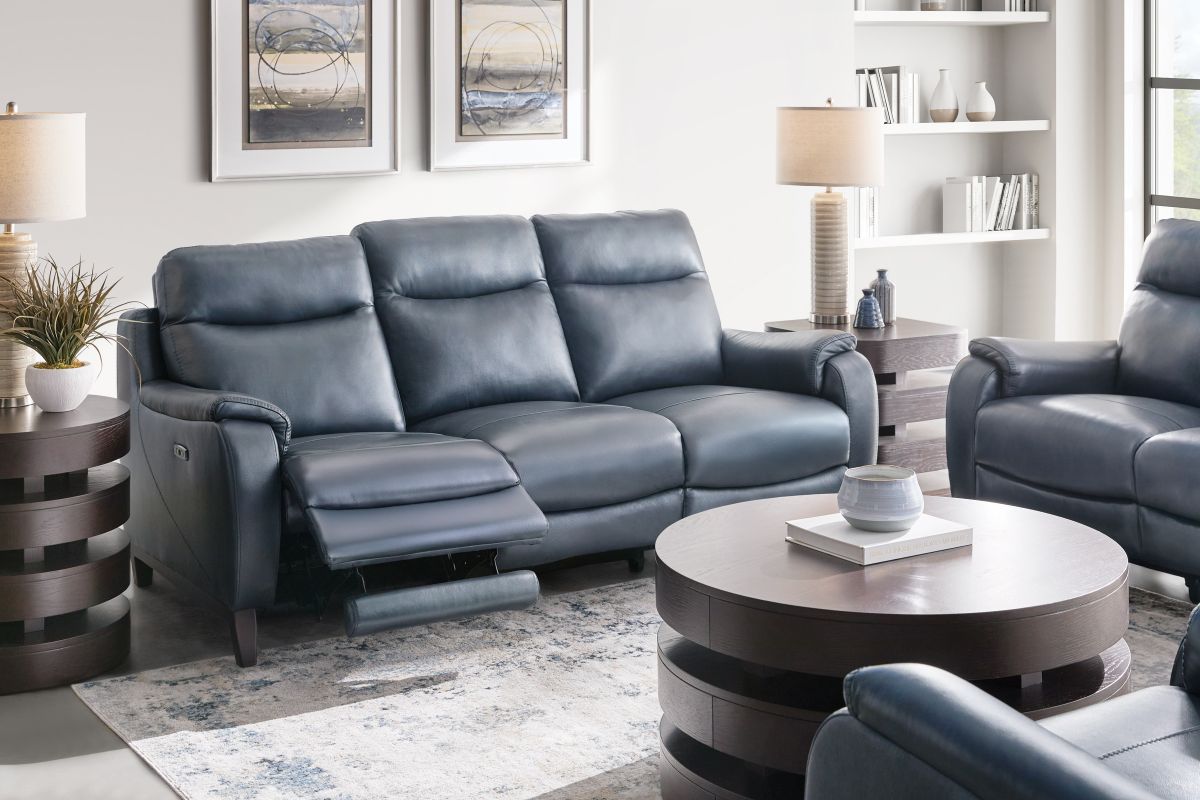 Marco Blue Dual Power Leather Reclining Loveseat 2
