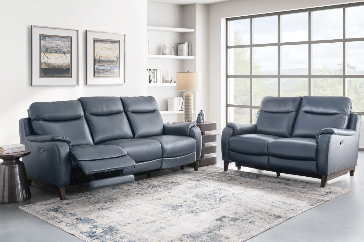 Marco Blue Dual Power Leather Reclining Loveseat 9