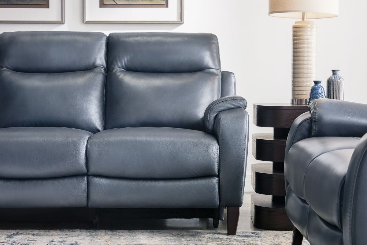 Marco Blue Dual Power Leather Reclining Loveseat 12