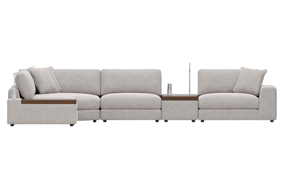 ModularThree Grey 6-Piece Sectional with Right Arm Facing Chair + 2 Media Consoles 5