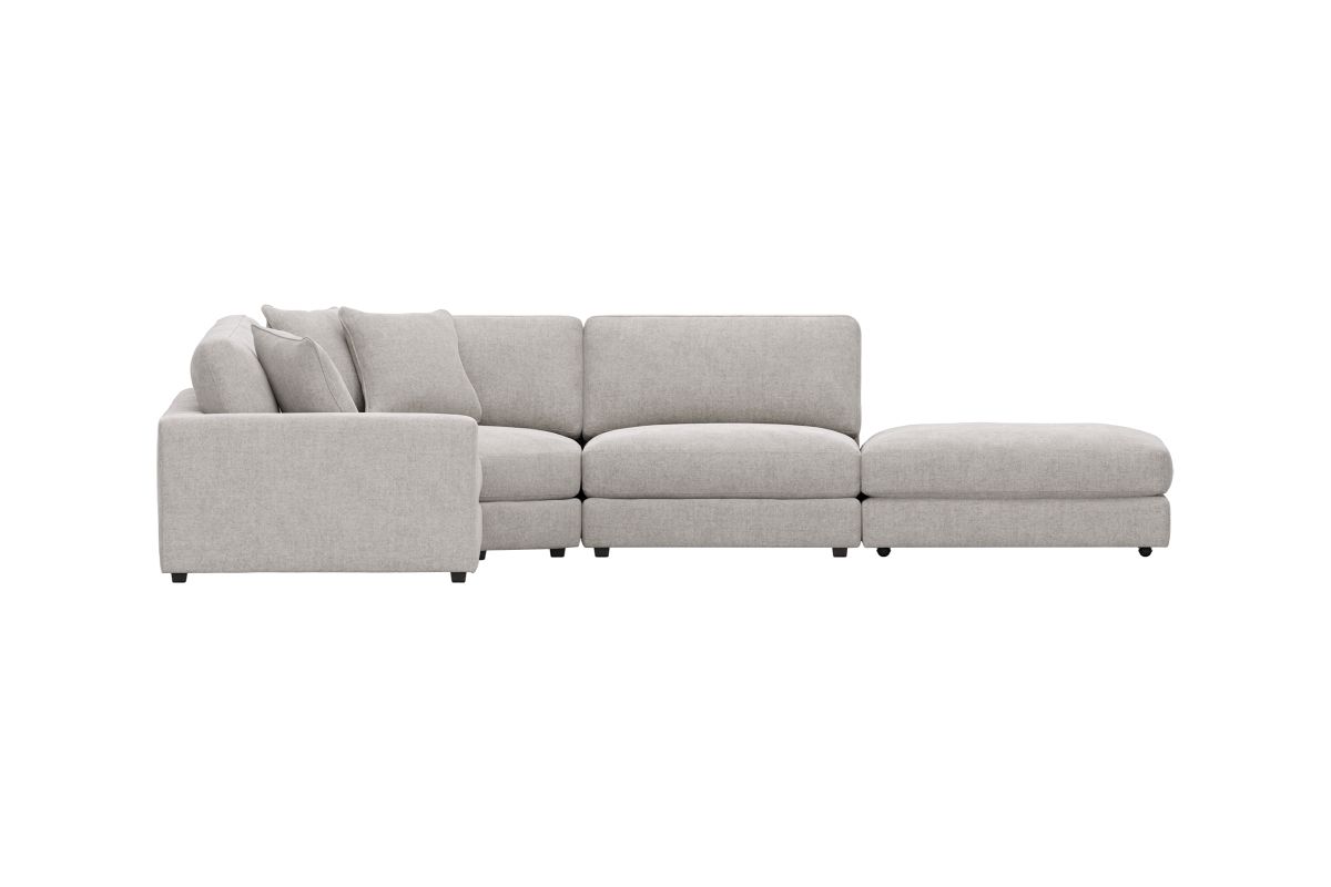 ModularThree Grey 5-Piece Sectional with Left Arm Facing Chair + Bump Ottoman 5