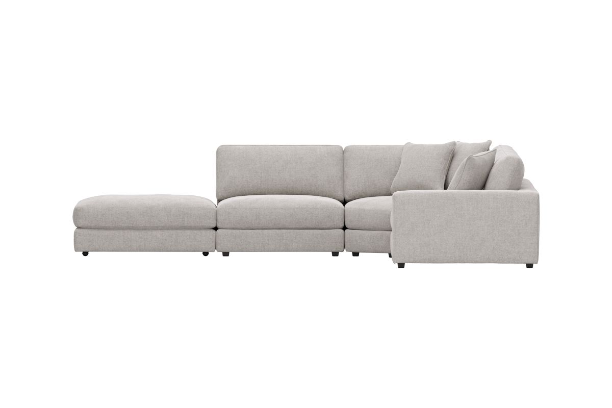 ModularThree Grey 5-Piece Sectional with Right Arm Facing Chair + Bump Ottoman 5
