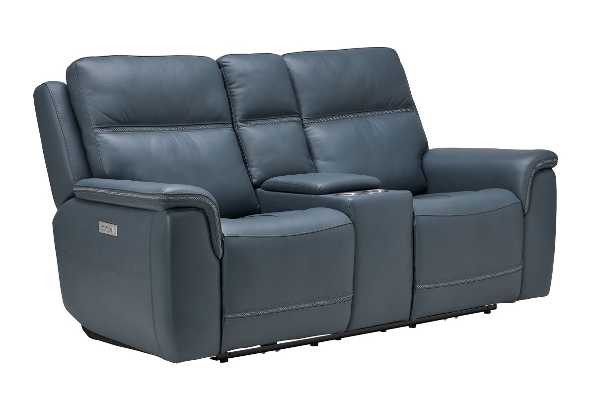 Stephen Blue Leather Triple Power Reclining Console Loveseat 2