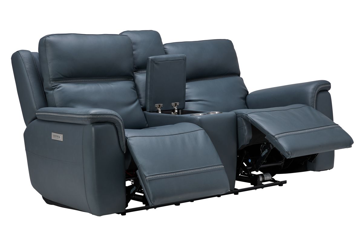 Stephen Blue Leather Triple Power Reclining Console Loveseat 3