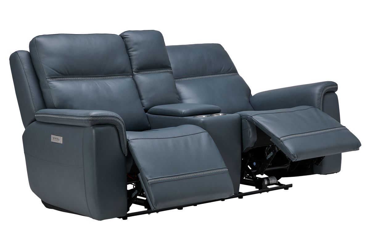 Stephen Blue Leather Triple Power Reclining Console Loveseat 4