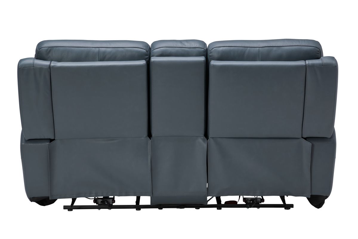 Stephen Blue Leather Triple Power Reclining Console Loveseat 5