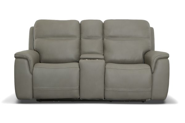 Stephen Grey Leather Triple Power Reclining Console Loveseat 