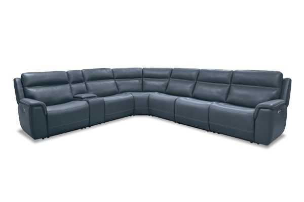Stephen Blue 7-Piece Leather Triple Power Reclining Sectional