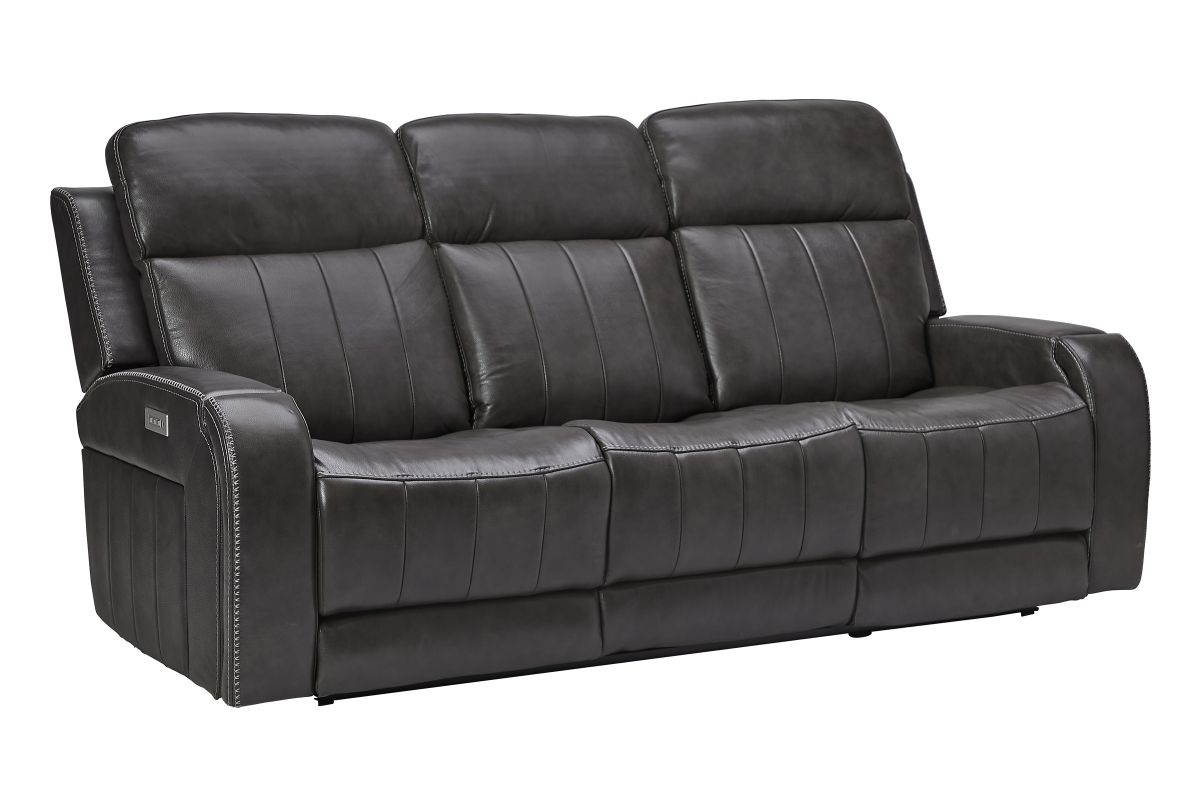 Maverick Steel Audio Triple Power Leather Reclining Sofa 15