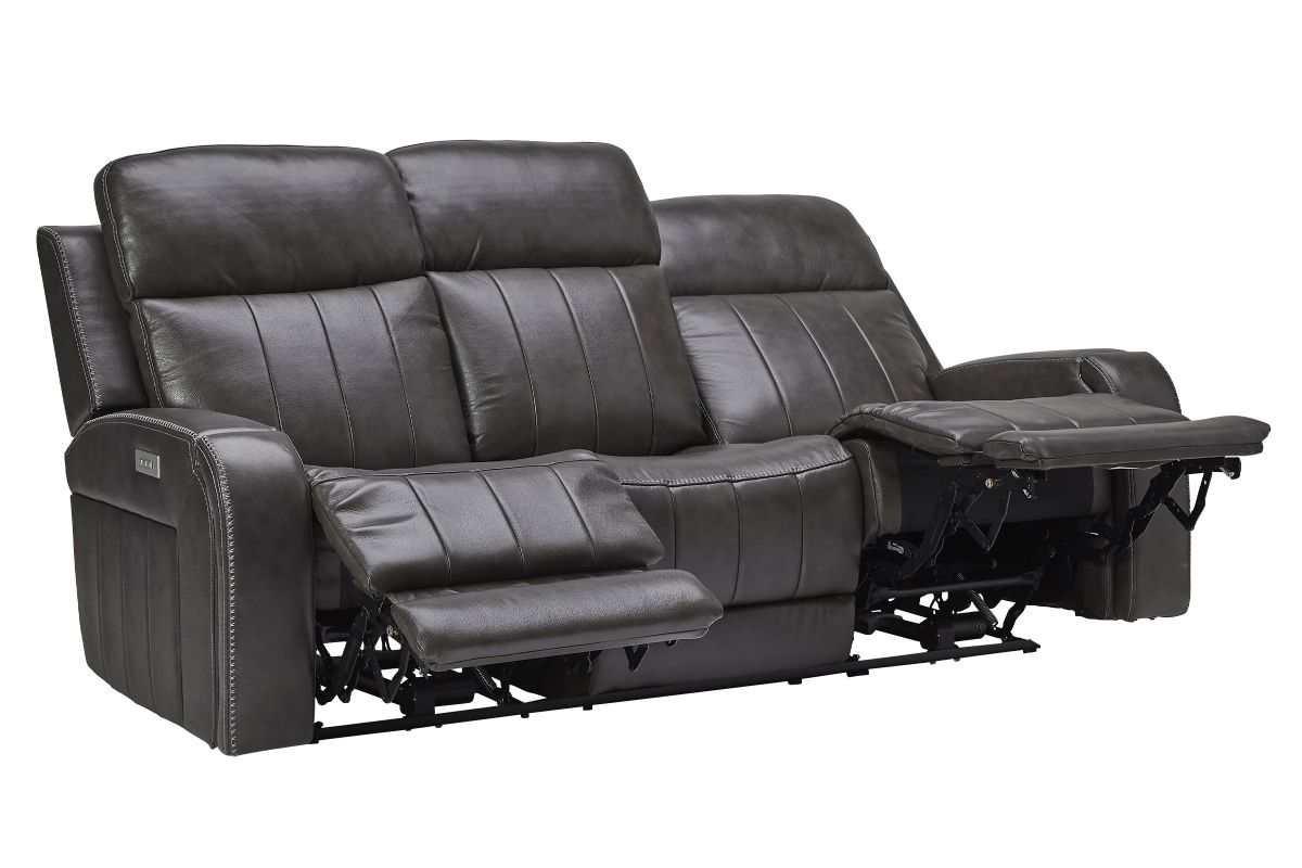 Maverick Steel Audio Triple Power Leather Reclining Sofa 16
