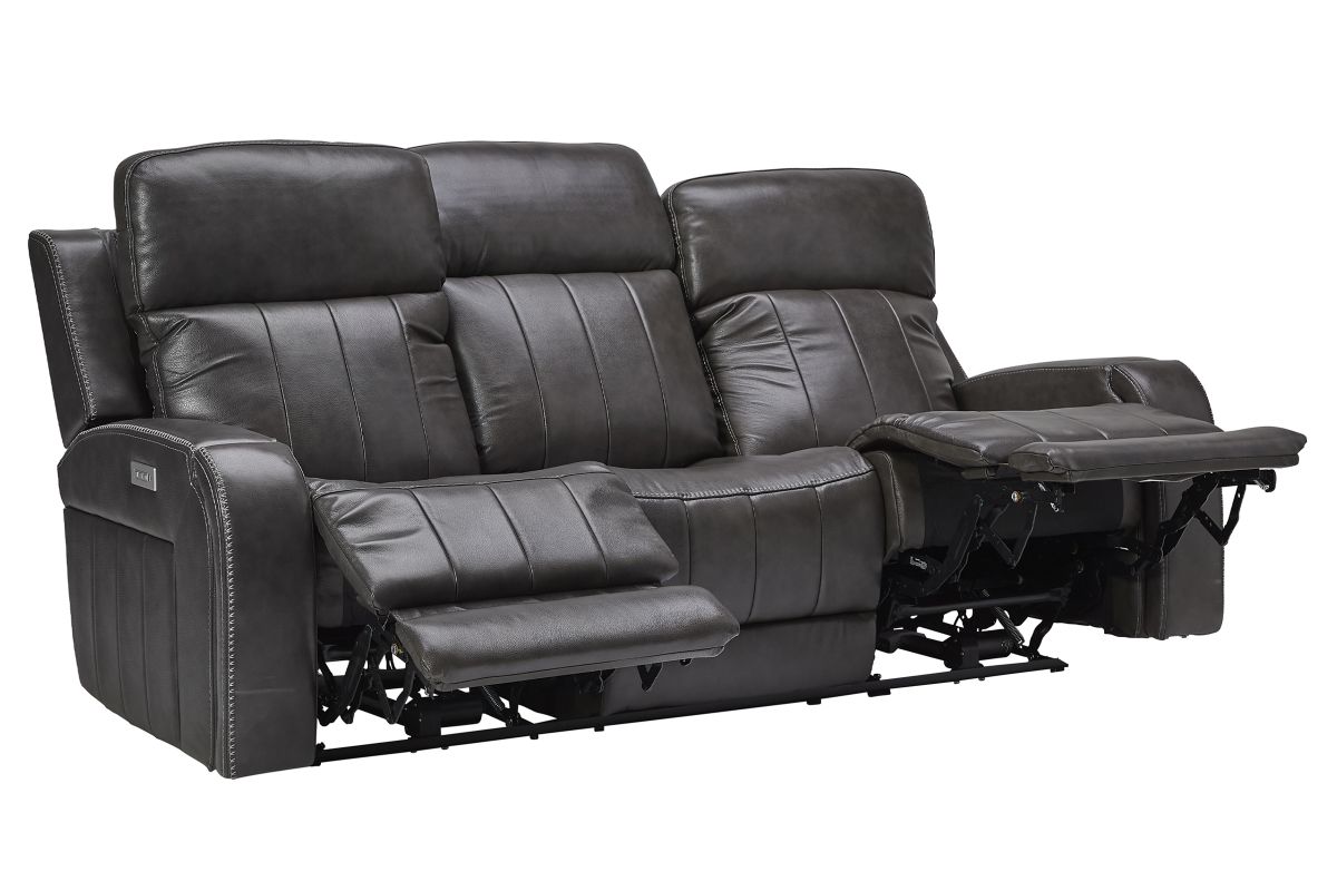 Maverick Steel Audio Triple Power Leather Reclining Sofa 17
