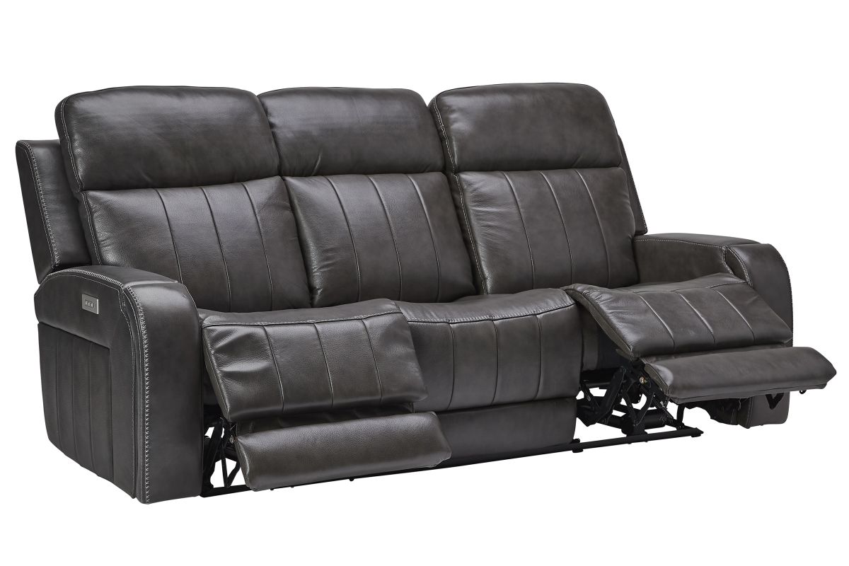 Maverick Steel Audio Triple Power Leather Reclining Sofa 18