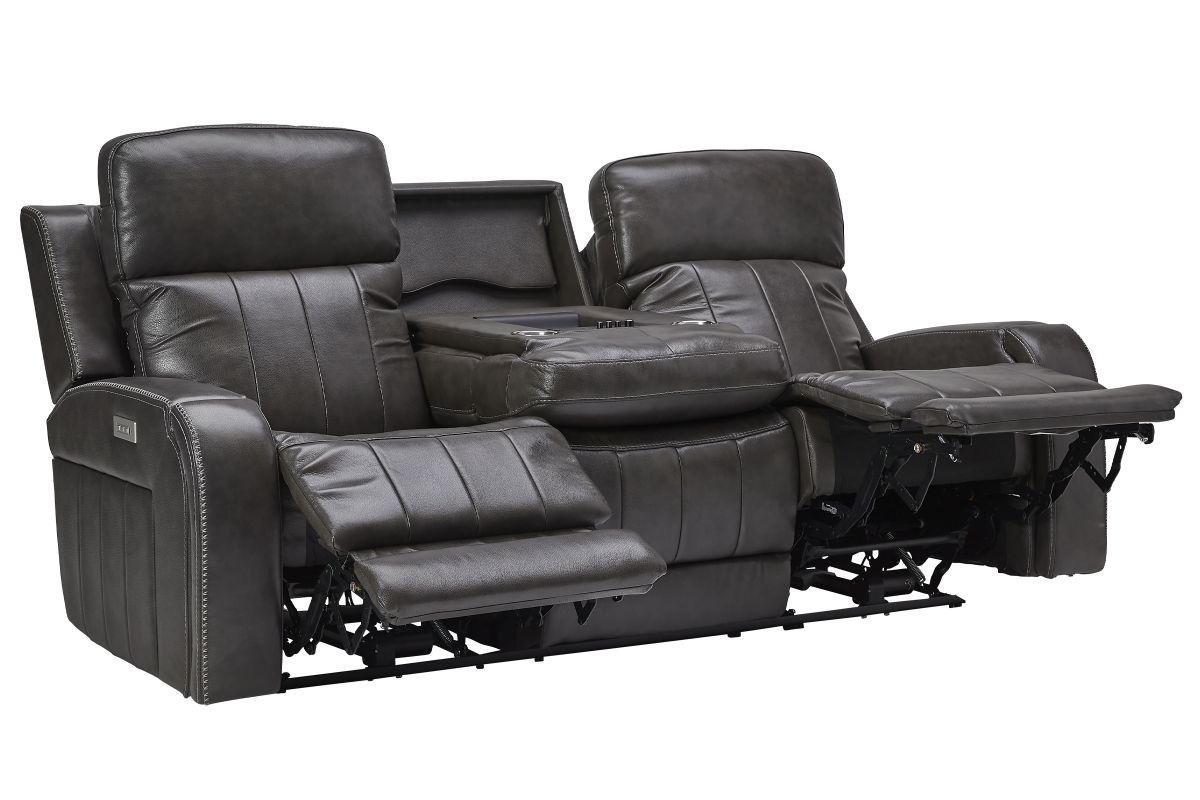 Maverick Steel Audio Triple Power Leather Reclining Sofa 20