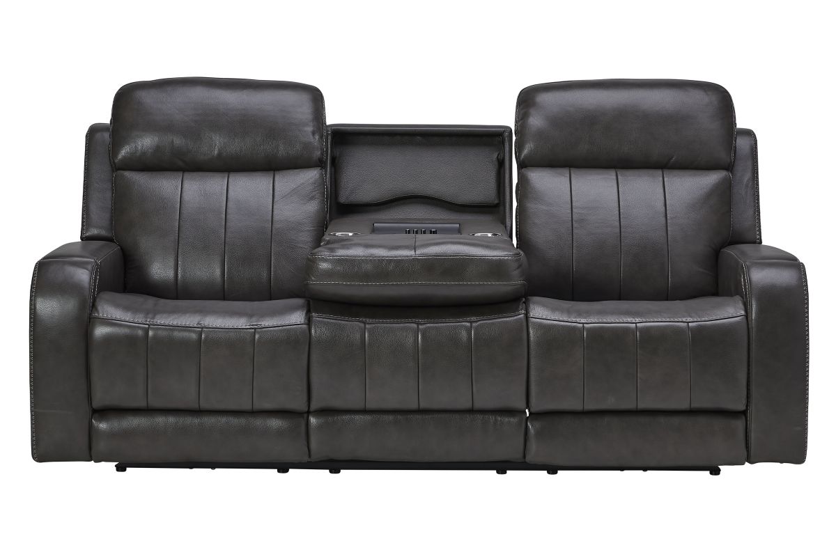 Maverick Steel Audio Triple Power Leather Reclining Sofa 22