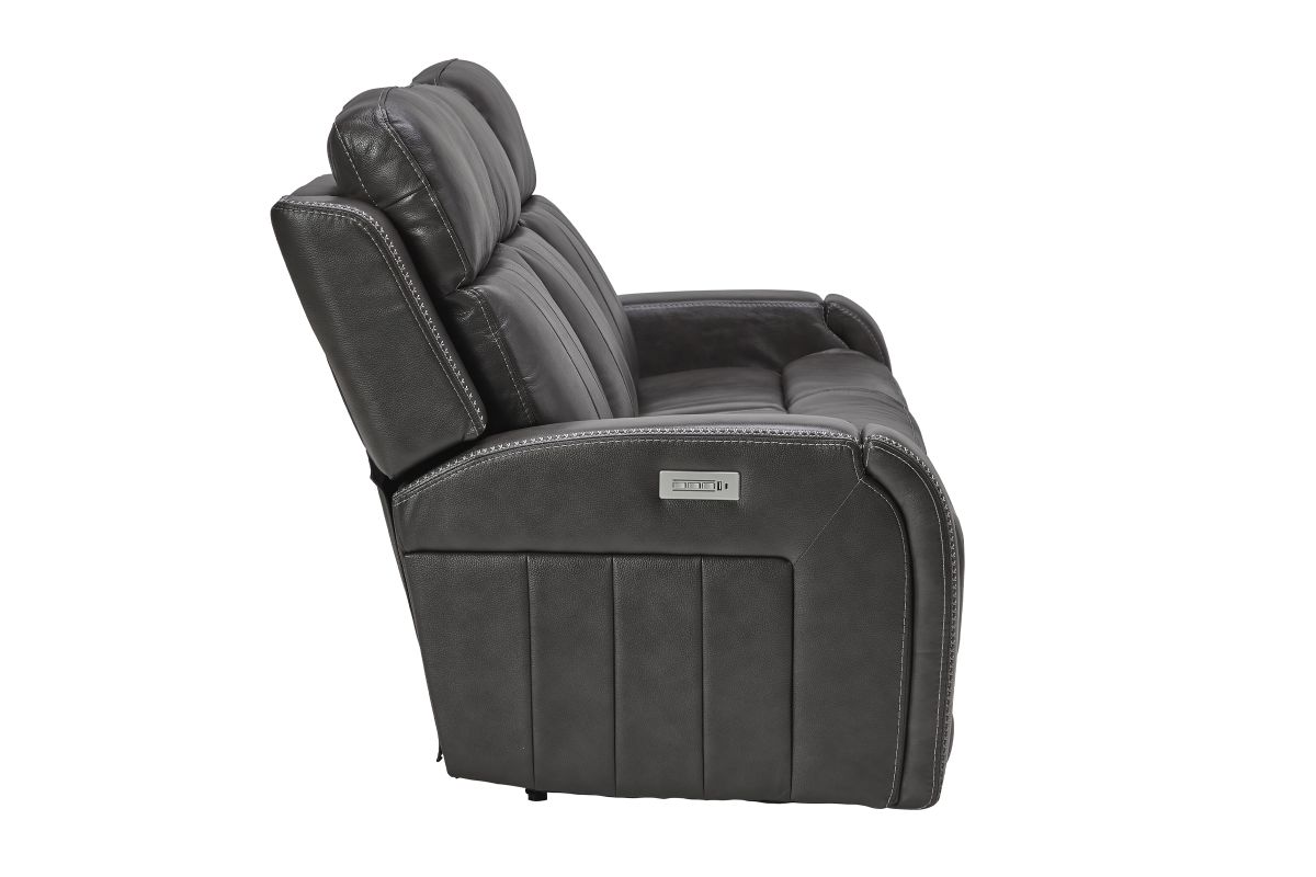 Maverick Steel Audio Triple Power Leather Reclining Sofa 23