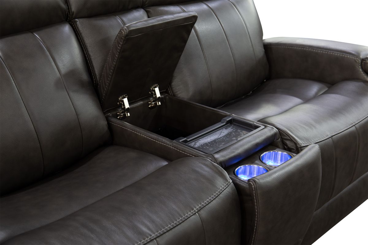 Maverick Steel Audio Triple Power Leather Reclining Console Loveseat 6