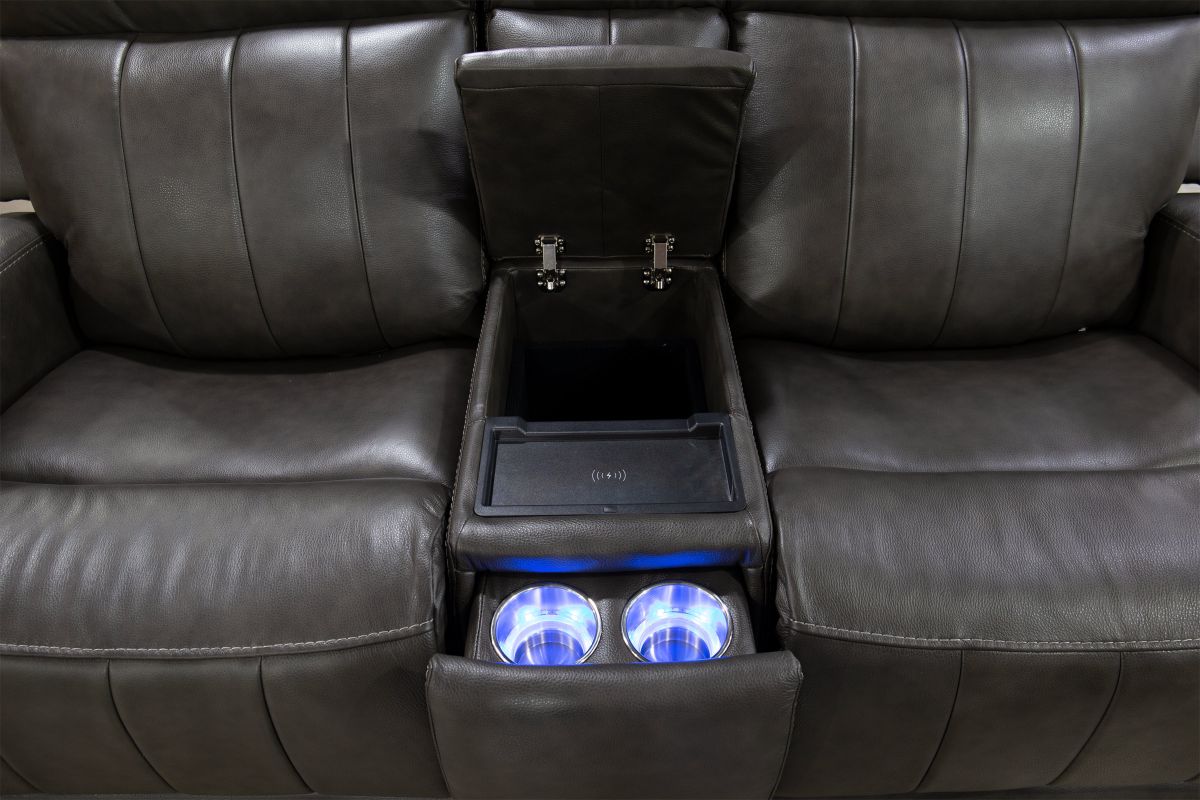 Maverick Steel Audio Triple Power Leather Reclining Console Loveseat 7