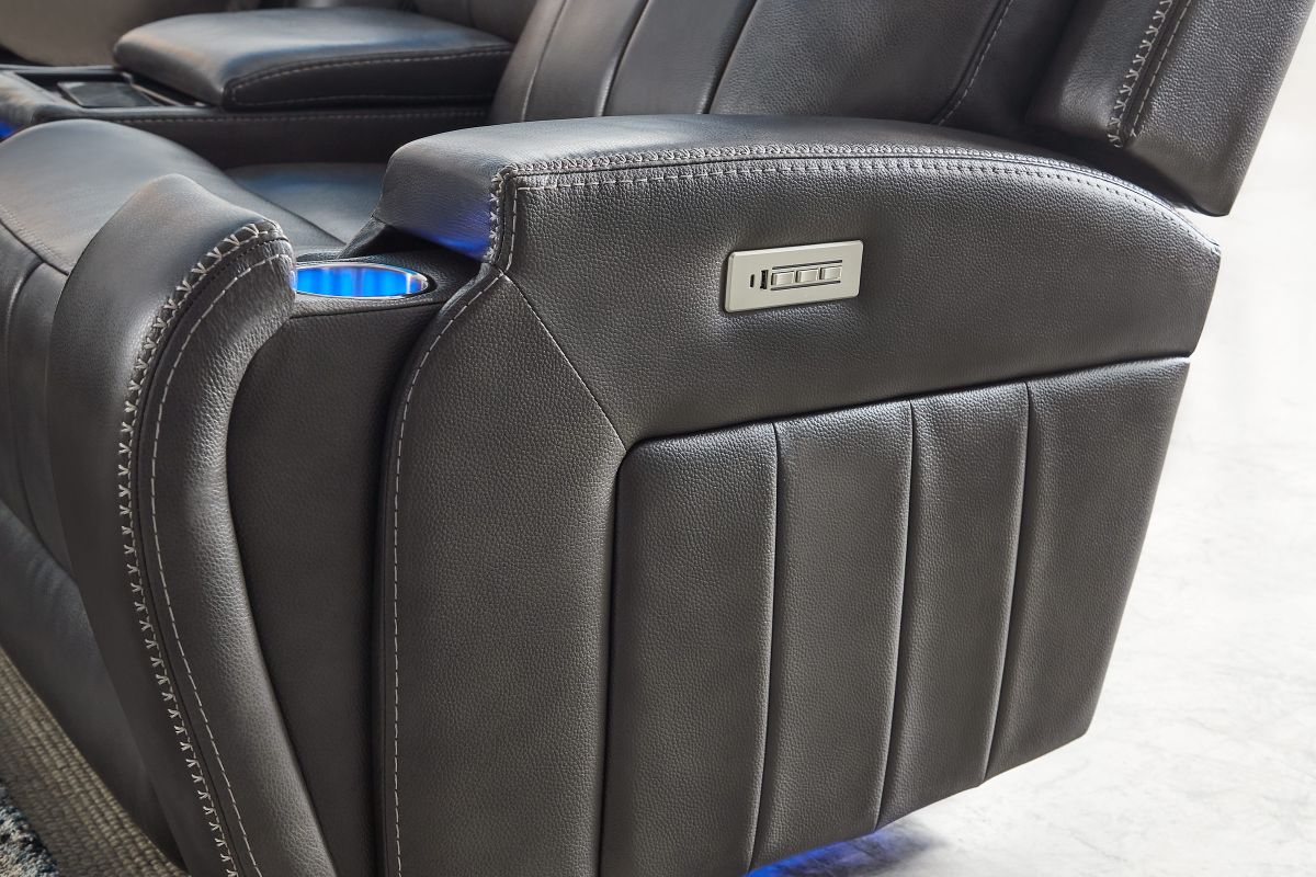 Maverick Steel Audio Triple Power Leather Reclining Console Loveseat 10