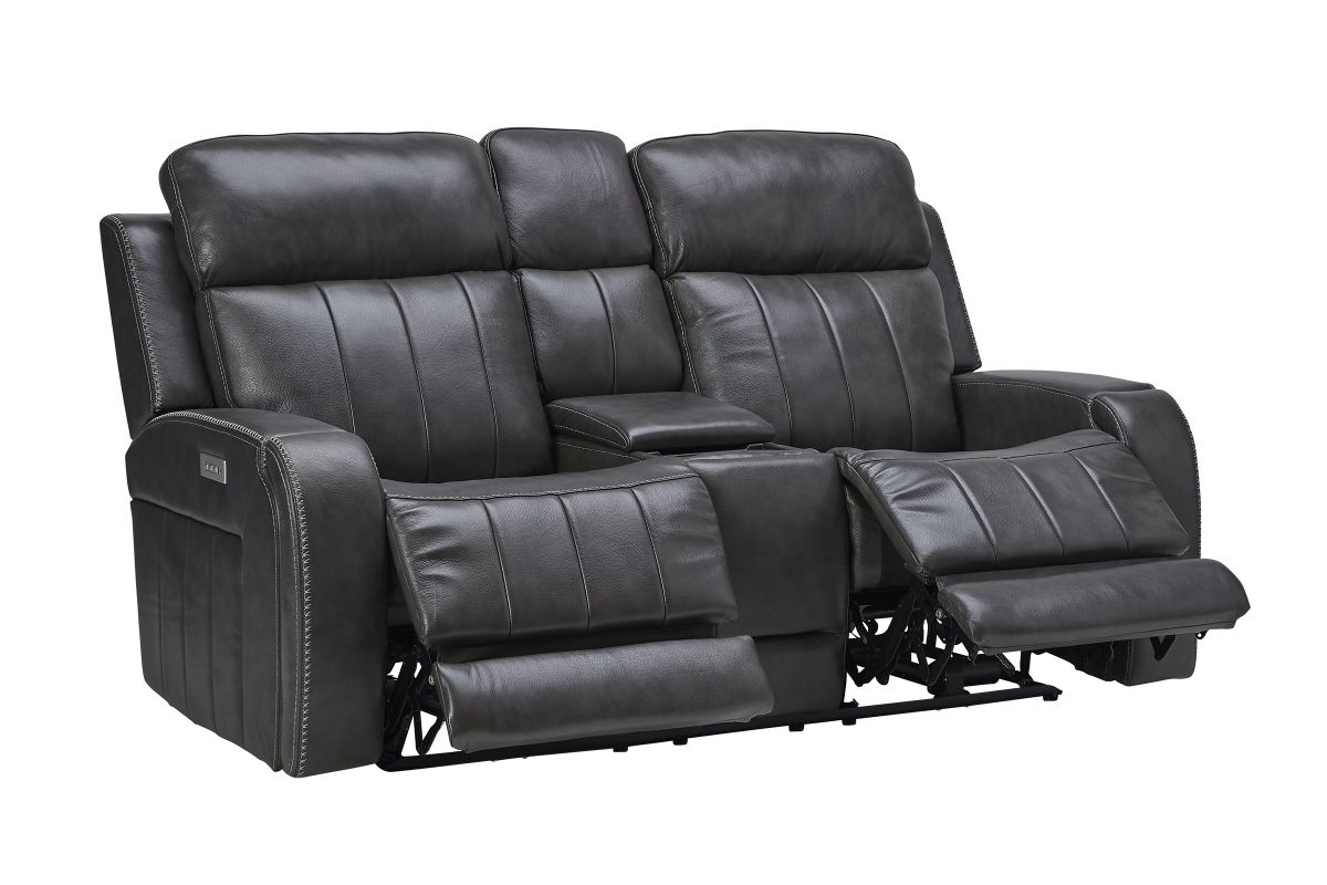 Maverick Steel Audio Triple Power Leather Reclining Console Loveseat 2