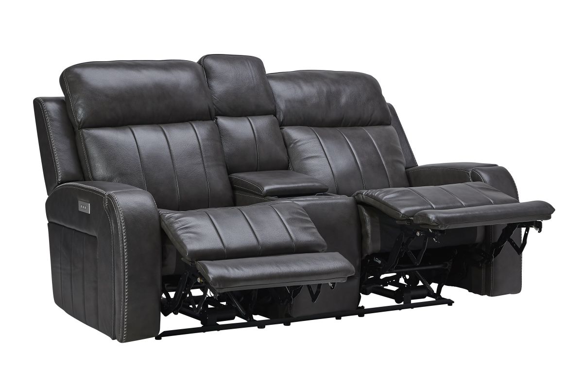 Maverick Steel Audio Triple Power Leather Reclining Console Loveseat 12
