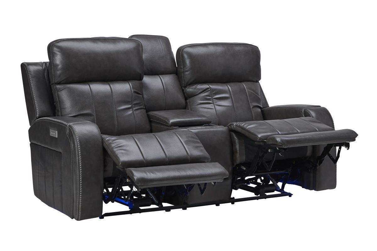 Maverick Steel Audio Triple Power Leather Reclining Console Loveseat 14