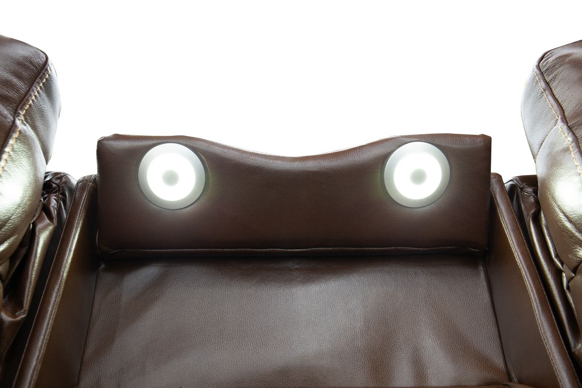 Maverick Brown Audio Triple Power Leather Reclining Sofa 11