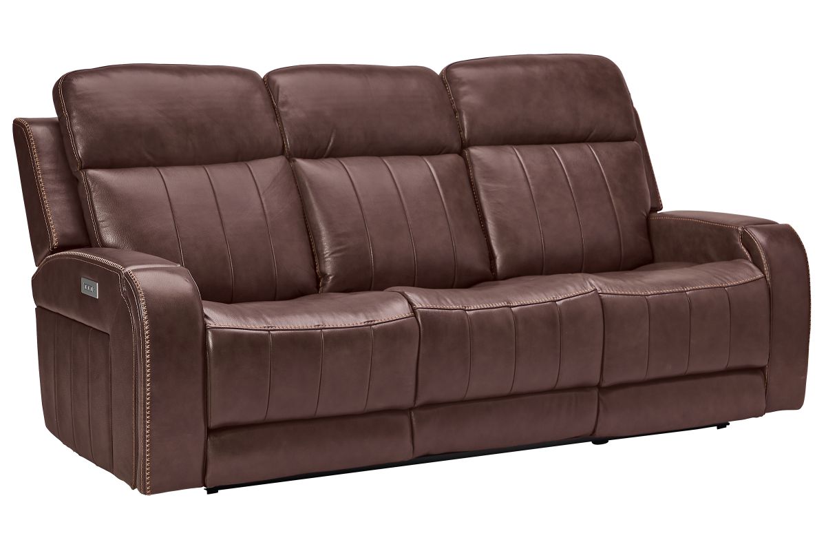 Maverick Brown Audio Triple Power Leather Reclining Sofa 2