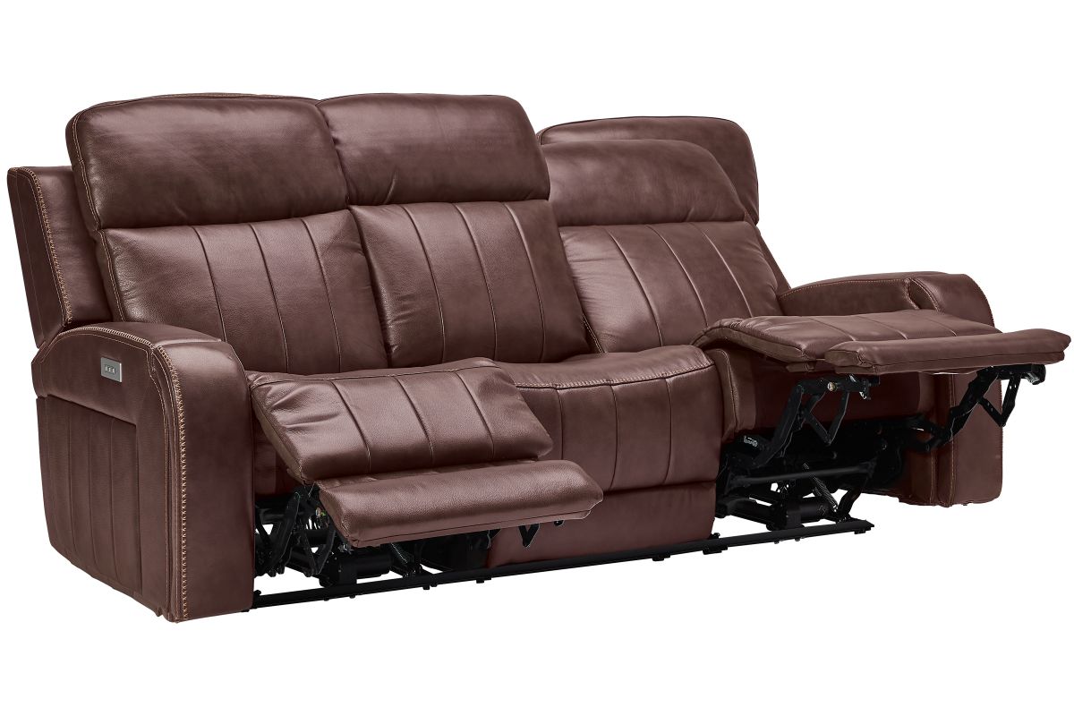 Maverick Brown Audio Triple Power Leather Reclining Sofa 5