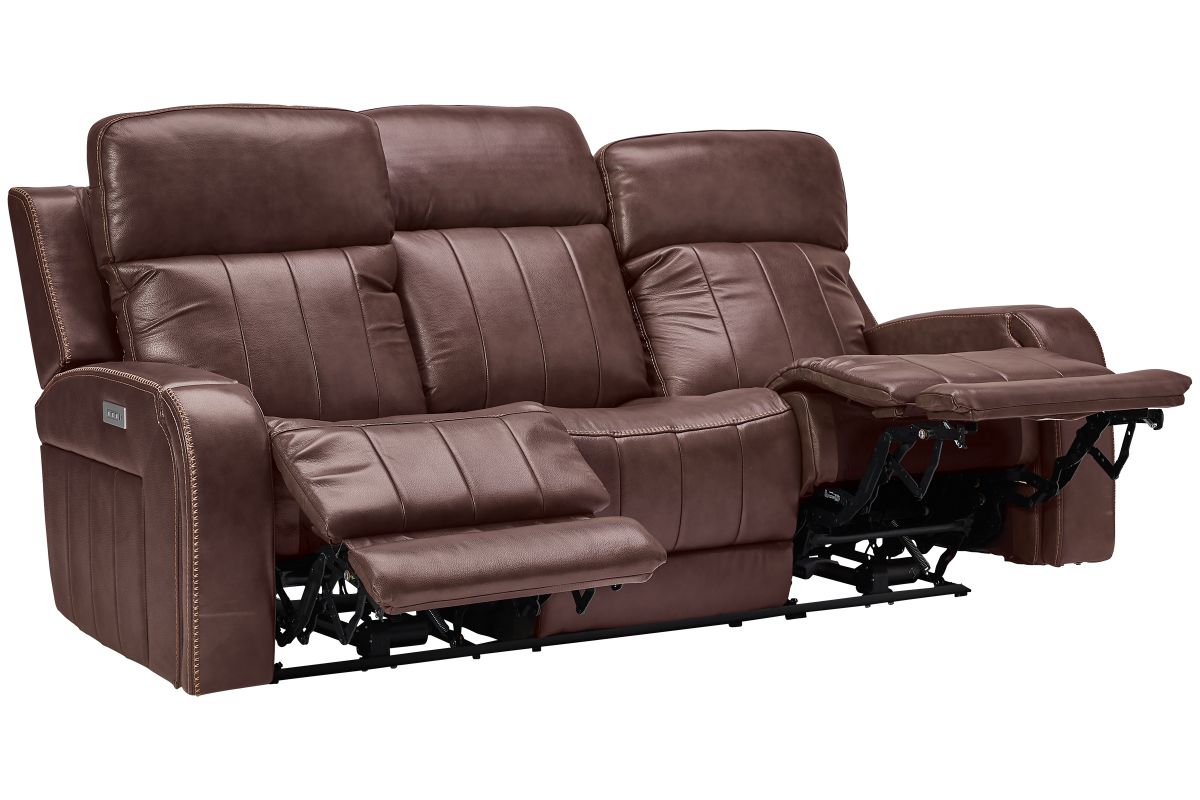 Maverick Brown Audio Triple Power Leather Reclining Sofa 6