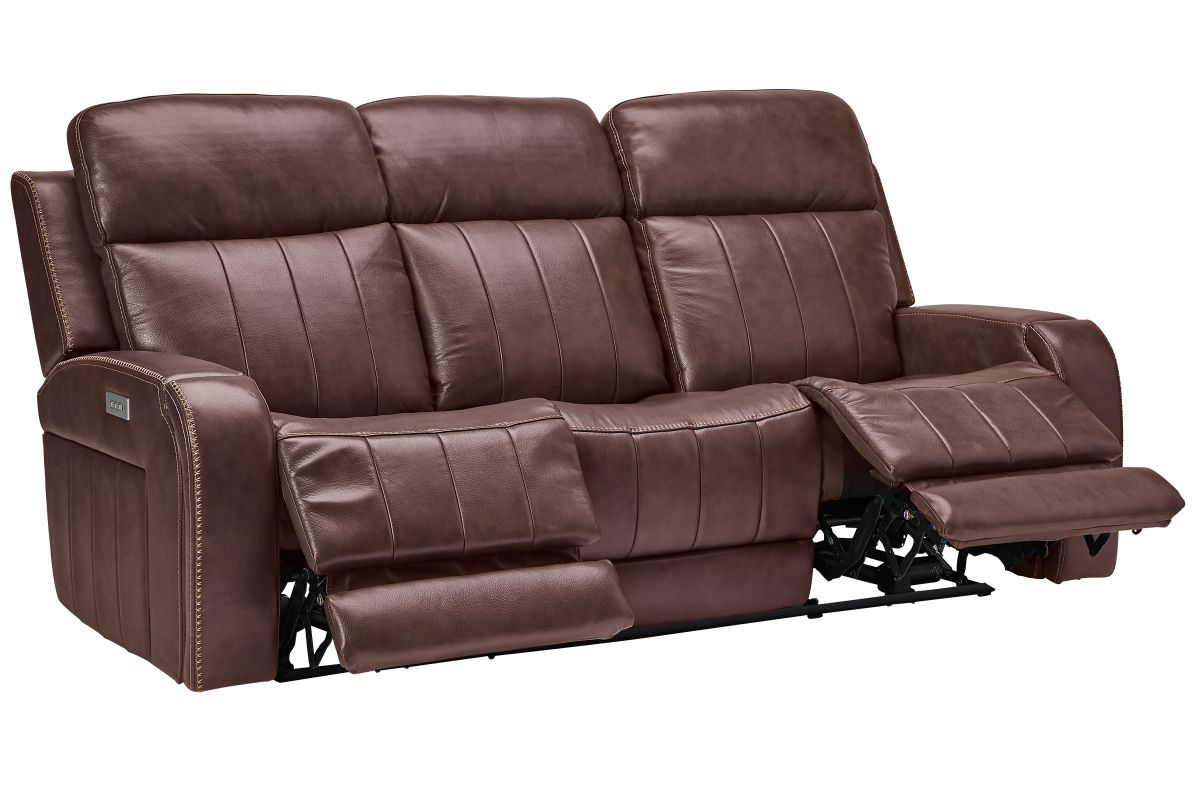 Maverick Brown Audio Triple Power Leather Reclining Sofa 4