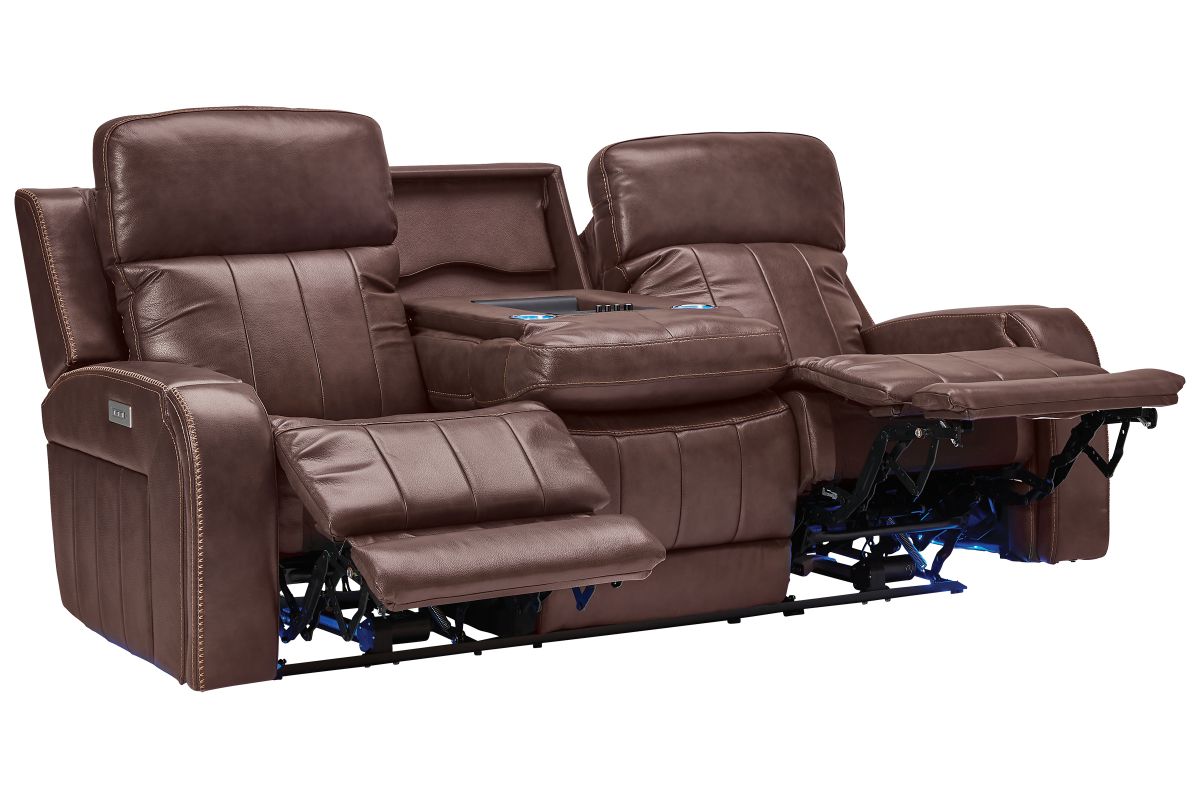 Maverick Brown Audio Triple Power Leather Reclining Sofa 7