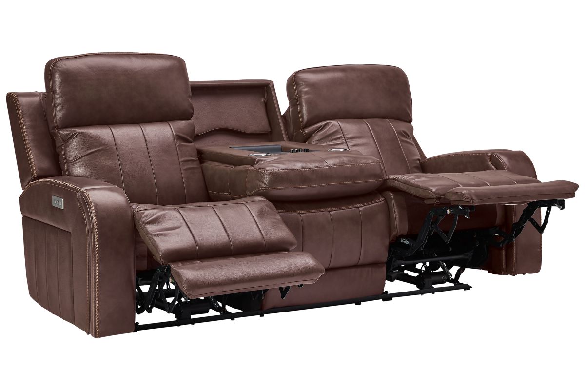 Maverick Brown Audio Triple Power Leather Reclining Sofa 8