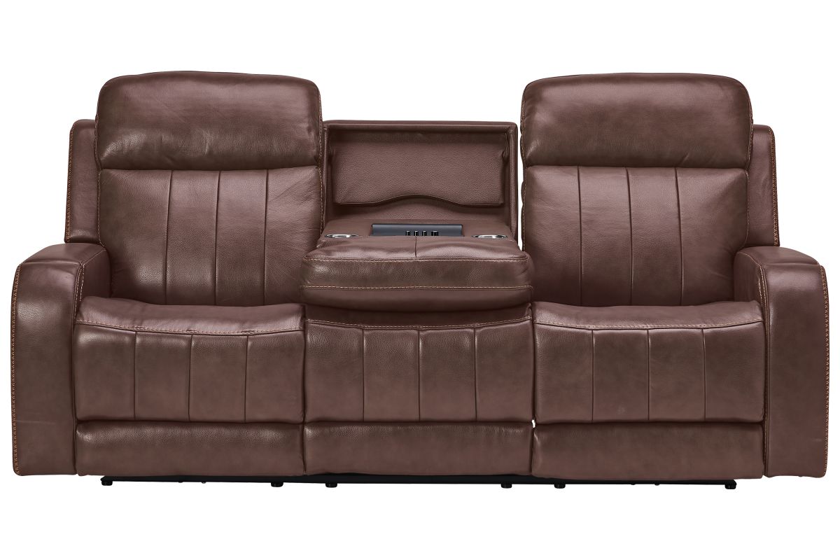 Maverick Brown Audio Triple Power Leather Reclining Sofa 3