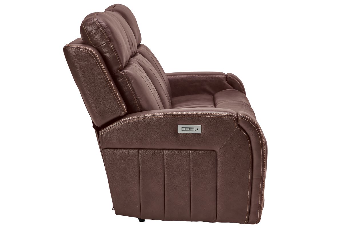 Maverick Brown Audio Triple Power Leather Reclining Sofa 9