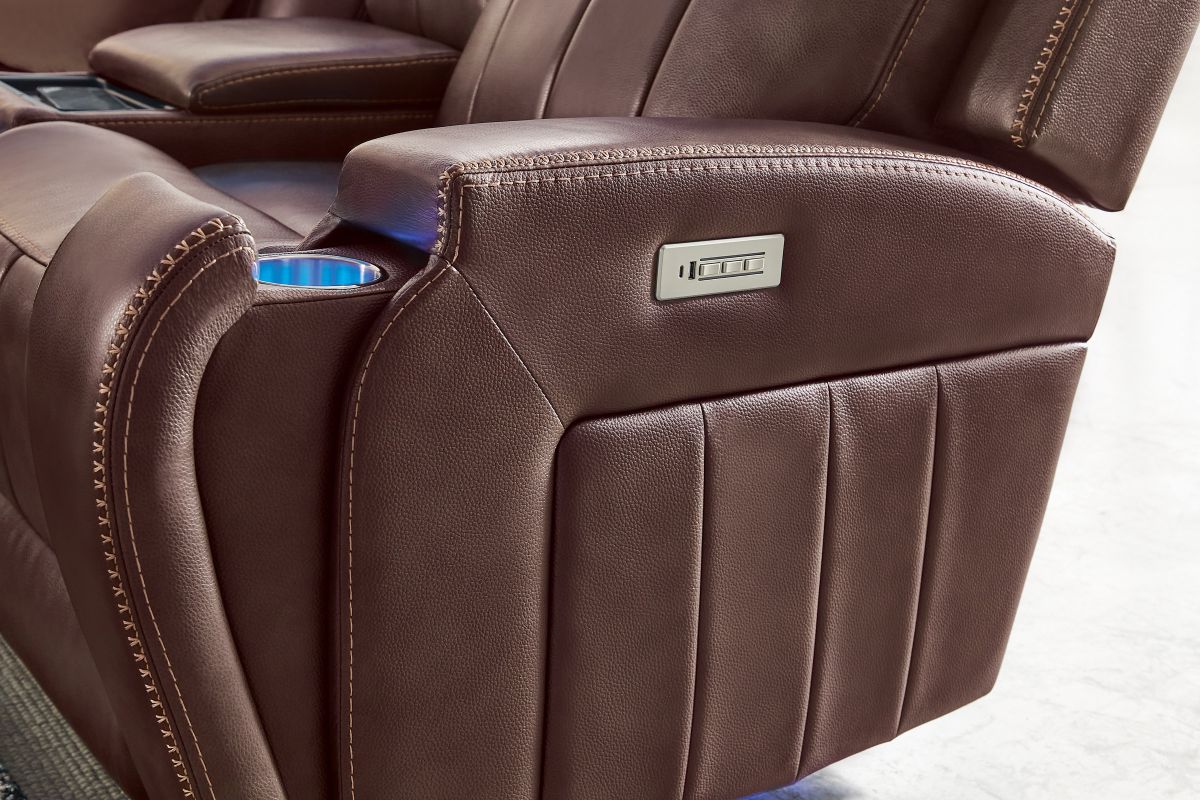 Maverick Brown Audio Triple Power Leather Reclining Console Loveseat 11
