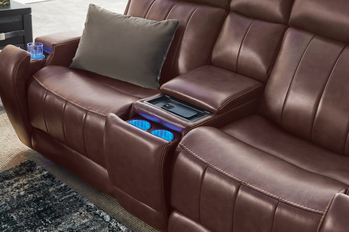 Maverick Brown Audio Triple Power Leather Reclining Console Loveseat 10