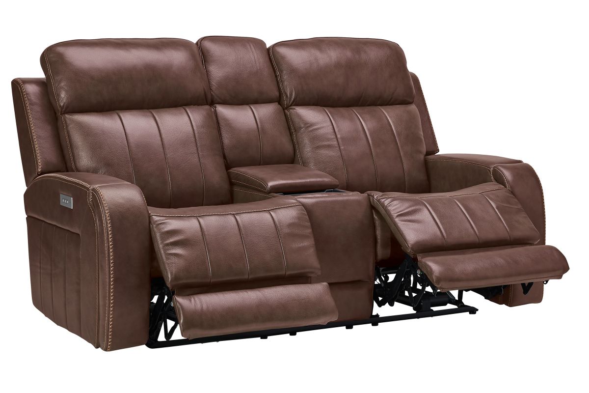 Maverick Brown Audio Triple Power Leather Reclining Console Loveseat 3